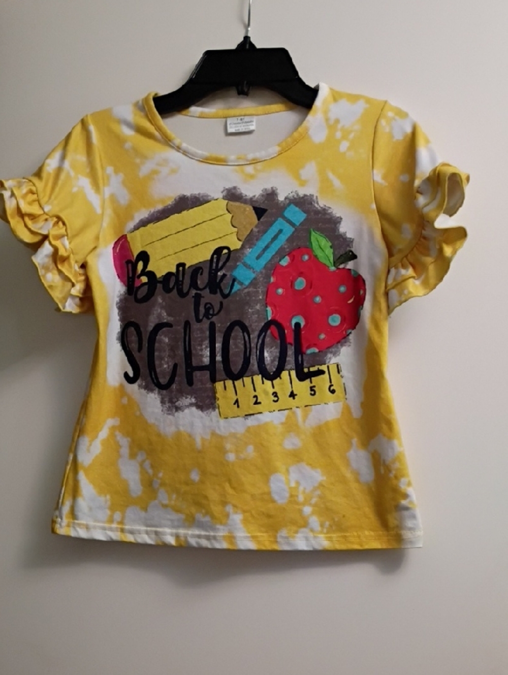 Back to School Yellow Tie-Dye Ruffle Sleeve Kids Tee